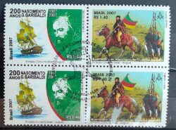 C 2695 Selo 200 Anos Giuseppe Garibaldi Revolucao Farroupilha Navio Cavalo 2007 Quadra Serie Completa Setenant CBC