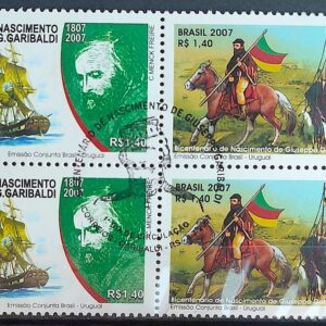 C 2695 Selo 200 Anos Giuseppe Garibaldi Revolucao Farroupilha Navio Cavalo 2007 Quadra Serie Completa Setenant CBC