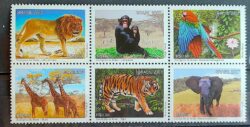 C 2715 Selo Zoologicos do Brasil Girafa Elefante Leao Macaco Arara Tigre Fauna Africa 2007 Serie Completa