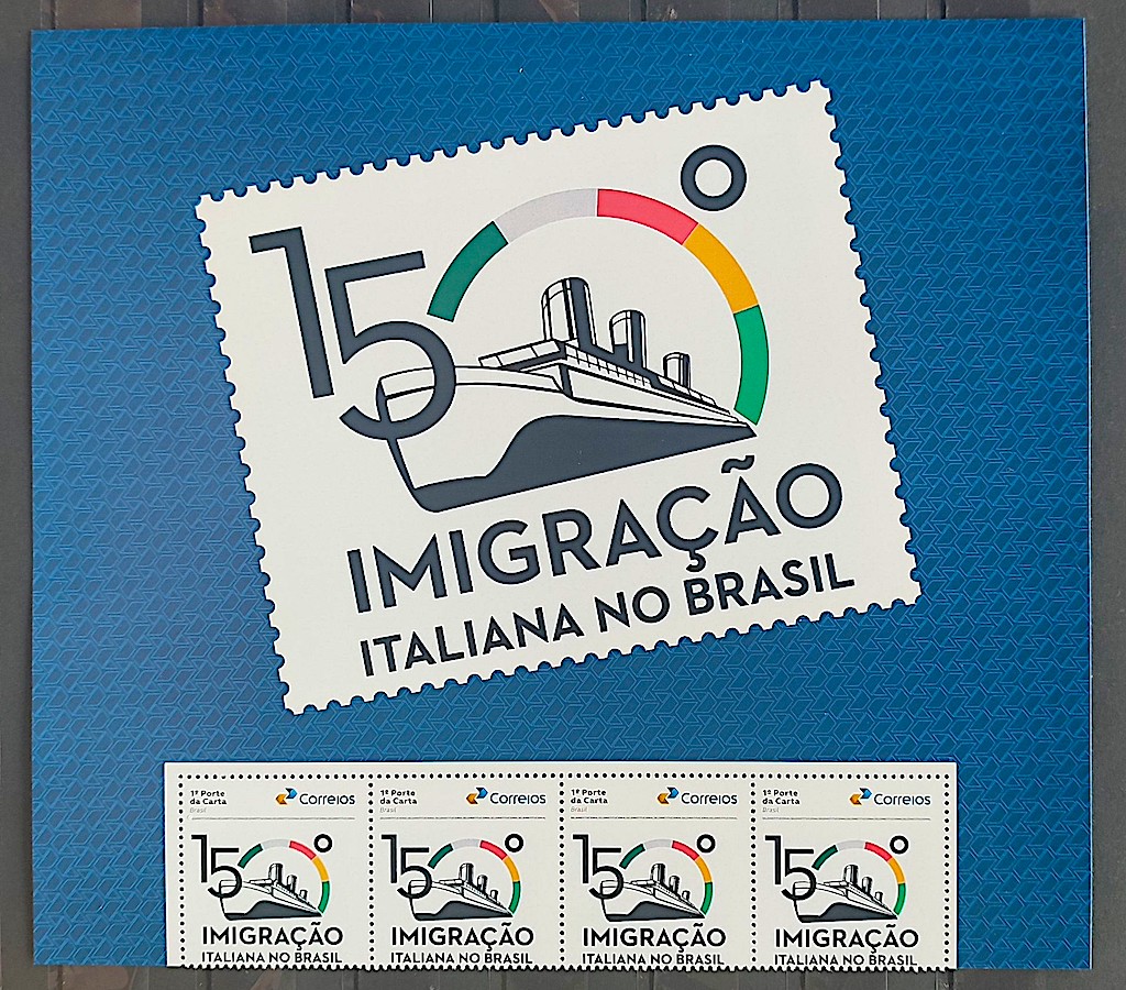 SI 24 Selo Institucional Imigracao Italiana no Brasil Navio Historia 2024 Vinheta e 4 Selos