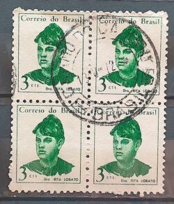 Selo Regular RHM 528 Mulheres Famosas Rita Lobato Medicina Saude 1967 Quadra Circulado 1