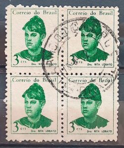 Selo Regular RHM 528 Mulheres Famosas Rita Lobato Medicina Saude 1967 Quadra Circulado 3