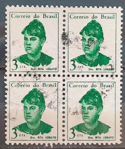 Selo Regular RHM 528 Mulheres Famosas Rita Lobato Medicina Saude 1967 Quadra Circulado 4