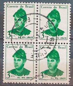 Selo Regular RHM 528 Mulheres Famosas Rita Lobato Medicina Saude 1967 Quadra Circulado 5