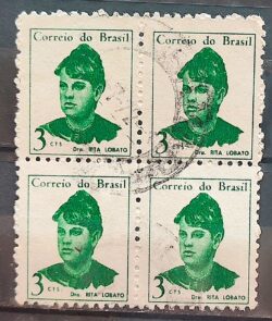 Selo Regular RHM 528 Mulheres Famosas Rita Lobato Medicina Saude 1967 Quadra Circulado 6