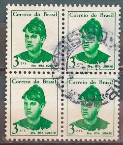 Selo Regular RHM 528 Mulheres Famosas Rita Lobato Medicina Saude 1967 Quadra Circulado 7