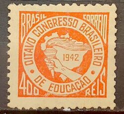 C 176 Selo Congresso Brasileiro de Educacao Mapa Mao 1942