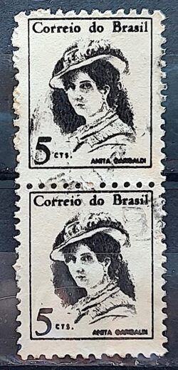 Selo Regular RHM 529 Mulheres Famosas Anita Garibaldi 1967 Dupla Circulado 3