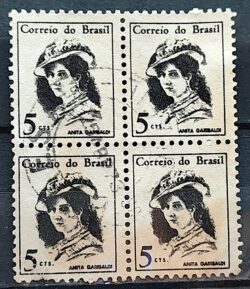 Selo Regular RHM 529 Mulheres Famosas Anita Garibaldi 1967 Quadra Circulado 3
