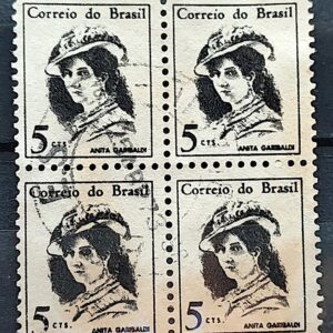 Selo Regular RHM 529 Mulheres Famosas Anita Garibaldi 1967 Quadra Circulado 3