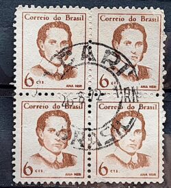 Selo Regular RHM 530 Mulheres Famosas Ana Neri Enfermagem Saude 1967 Quadra Circulado 1