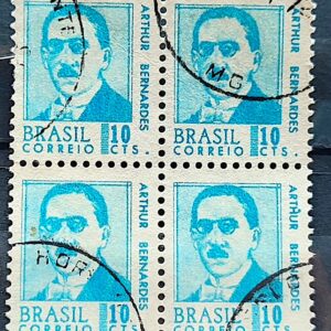 Selo Regular RHM 532 Presidentes da Republica Arthur Bernardes 1967 Quadra Circulado 1