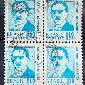 Selo Regular RHM 532 Presidentes da Republica Arthur Bernardes 1967 Quadra Circulado 3