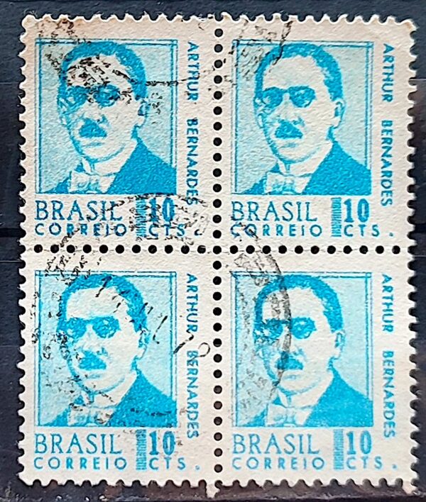 Selo Regular RHM 532 Presidentes da Republica Arthur Bernardes 1967 Quadra Circulado 3