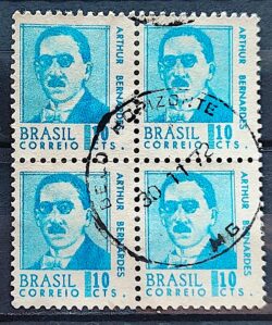 Selo Regular RHM 532 Presidentes da Republica Arthur Bernardes 1967 Quadra Circulado 4