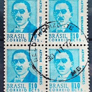 Selo Regular RHM 532 Presidentes da Republica Arthur Bernardes 1967 Quadra Circulado 4