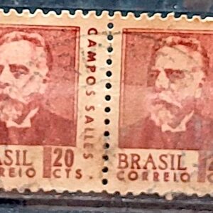 Selo Regular RHM 533 Presidentes da Republica Campos Salles 1967 Dupla Circulado 2