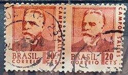 Selo Regular RHM 533 Presidentes da Republica Campos Salles 1967 Dupla Circulado 4
