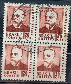 Selo Regular RHM 533 Presidentes da Republica Campos Salles 1967 Quadra Circulado 2