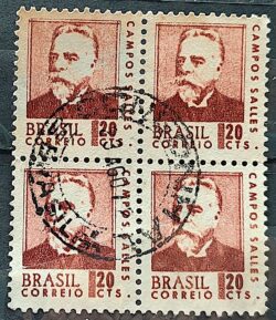 Selo Regular RHM 533 Presidentes da Republica Campos Salles 1967 Quadra Circulado 3