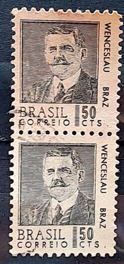 Selo Regular RHM 534 Presidentes da Republica Wenceslau Braz 1968 Dupla Circulado 5