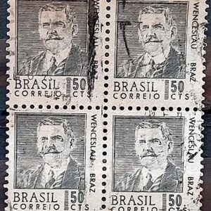 Selo Regular RHM 534 Presidentes da Republica Wenceslau Braz 1968 Quadra Circulado 1