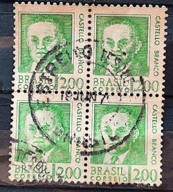 Selo Regular RHM 536 Presidentes da Republica Castello Branco Militar 1968 Quadra Circulado