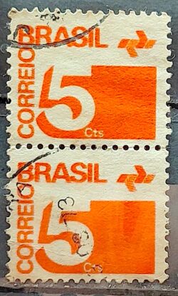 Selo Regular RHM 538 Tipo Cifra 5 Cts Filigrana Q 1972 Dupla Circulado 2
