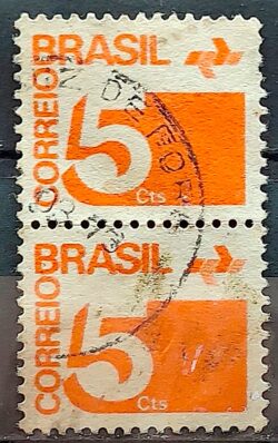 Selo Regular RHM 538 Tipo Cifra 5 Cts Filigrana Q 1972 Dupla Circulado 3