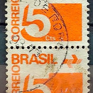 Selo Regular RHM 538 Tipo Cifra 5 Cts Filigrana Q 1972 Dupla Circulado 3