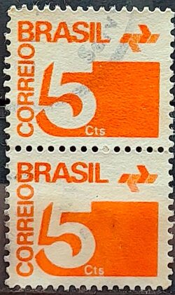 Selo Regular RHM 538 Tipo Cifra 5 Cts Filigrana Q 1972 Dupla Circulado 4