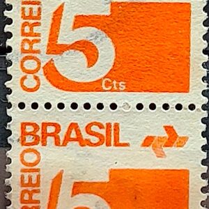 Selo Regular RHM 538 Tipo Cifra 5 Cts Filigrana Q 1972 Dupla Circulado 4