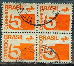 Selo Regular RHM 538 Tipo Cifra 5 Cts Filigrana Q 1972 Quadra Circulado 1