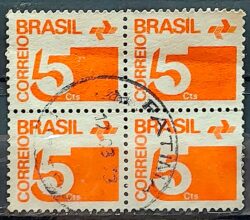 Selo Regular RHM 538 Tipo Cifra 5 Cts Filigrana Q 1972 Quadra Circulado 2