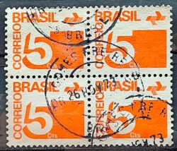 Selo Regular RHM 538 Tipo Cifra 5 Cts Filigrana Q 1972 Quadra Circulado 3