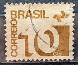 Selo Regular RHM 539 Tipo Cifra 10 Cts Filigrana Q 1972 Circulado 1