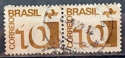 Selo Regular RHM 539 Tipo Cifra 10 Cts Filigrana Q 1972 Dupla Circulado 1