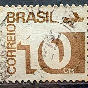 Selo Regular RHM 539a Tipo Cifra 10 Cts Filigrana Q 1972 Circulado 3