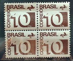 Selo Regular RHM 539a Tipo Cifra 10 Cts Filigrana Q 1972 Quadra