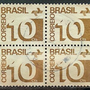 Selo Regular RHM 539a Tipo Cifra 10 Cts Filigrana Q 1972 Quadra Circulado