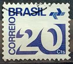 Selo Regular RHM 542 Tipo Cifra 20 Cts 1972 Circulado VARIEDADE NAO CATALOGADA – SEM FSF 1