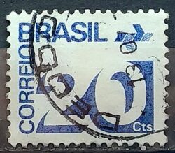 Selo Regular RHM 542 Tipo Cifra 20 Cts 1972 Circulado VARIEDADE NAO CATALOGADA – SEM FSF 3