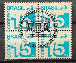 Selo Regular RHM 546 Tipo Cifra 15 Cts Com Barra FSF 1975 Quadra CBC CE Agronomia