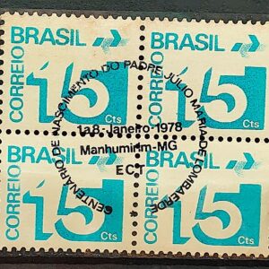 Selo Regular RHM 546 Tipo Cifra 15 Cts Com Barra FSF 1975 Quadra CBC MG Religiao