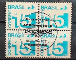 Selo Regular RHM 546 Tipo Cifra 15 Cts Com Barra FSF 1975 Quadra CBC PE Aeropostale