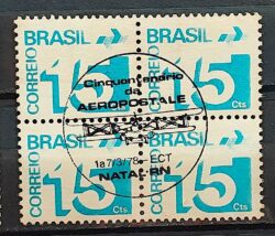 Selo Regular RHM 546 Tipo Cifra 15 Cts Com Barra FSF 1975 Quadra CBC RN Aeropostale