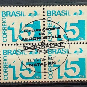 Selo Regular RHM 546 Tipo Cifra 15 Cts Com Barra FSF 1975 Quadra CBC RN Aeropostale