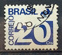 Selo Regular RHM 547 Tipo Cifra 20 Cts PAPEL CLARO Com Barra FSF 1975 Circulado 1