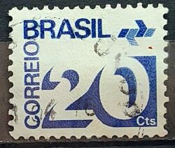 Selo Regular RHM 547 Tipo Cifra 20 Cts PAPEL CLARO Com Barra FSF 1975 Circulado 2