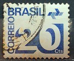 Selo Regular RHM 547 Tipo Cifra 20 Cts PAPEL CLARO Com Barra FSF 1975 Circulado 3